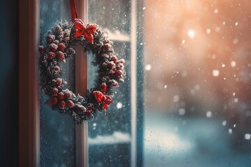 frosted window with fresh snow outside