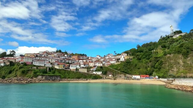Panoramic view of the beautiful tourist town of Lastres, Principality of Asturias, Spain.