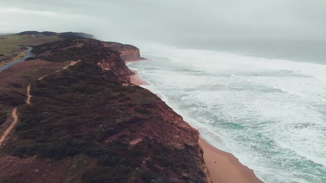 Twelve Apostles coastline aerial view from Gibson Steps parking