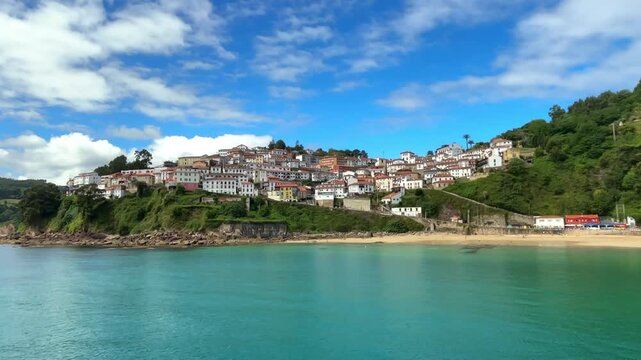 Panoramic view of the beautiful tourist town of Lastres, Principality of Asturias, Spain.