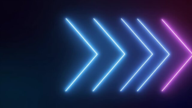 Vibrant neon arrows pointing right in dark space