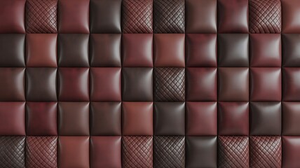 Fototapeta premium Brown and Red Leather Upholstery Wall Panels - Textured Geometric Pattern