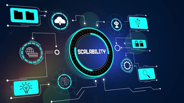 Futuristic scalability technology and digital information concept. Modern internet communication, networking and technical system infrastructure animation