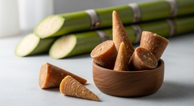 Natural unrefined cane sugar cones and stalks, healthy sweetener alternative