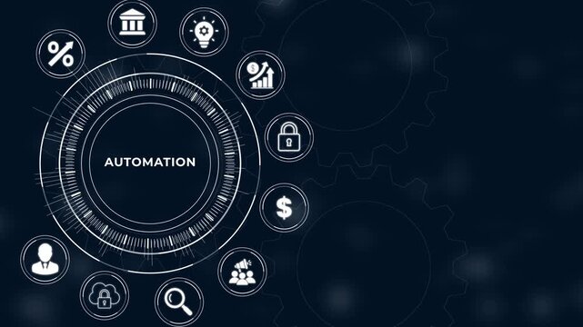 Industrial Automation Workflow and Intelligent Robotic Process Optimization on Virtual Screen. Business, Technology, Internet and Networking Concept.