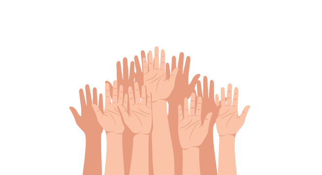 Raised hands illustration on white background teamwork or voting concept