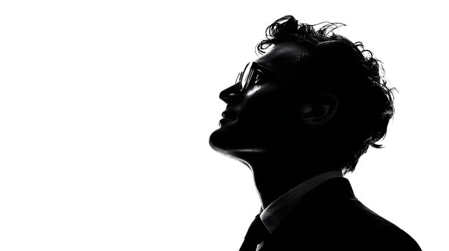 black and white, realistic, well put together man in his 30s silhouette, it should look intriguing