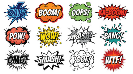 Set of Retro Comic Book Sound Effect Bubbles and Onomatopoeia Vector Icons © MR7