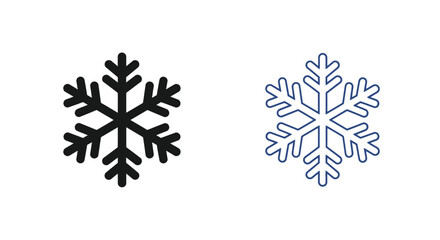 Two snowflake illustrations one black and one blue side by side