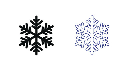Two snowflake illustrations one black one blue against a white background