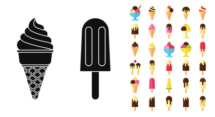 Variety of ice cream and frozen dessert illustrations in different styles
