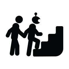Artificial Intelligence Mentorship and Business Guidance Icon, Human guiding AI up steps representing mentorship, leadership, 