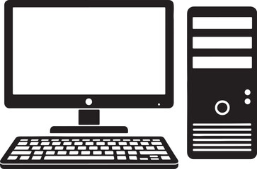 Fototapeta premium Black silhouette of a desktop computer with monitor keyboard and tower unit also transparent background 1