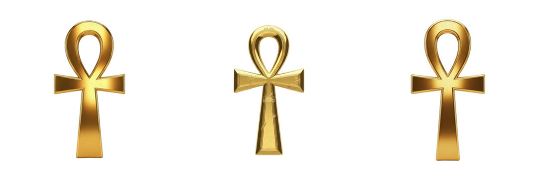 Ancient Egyptian Ankh Symbol Set Isolated on White Background