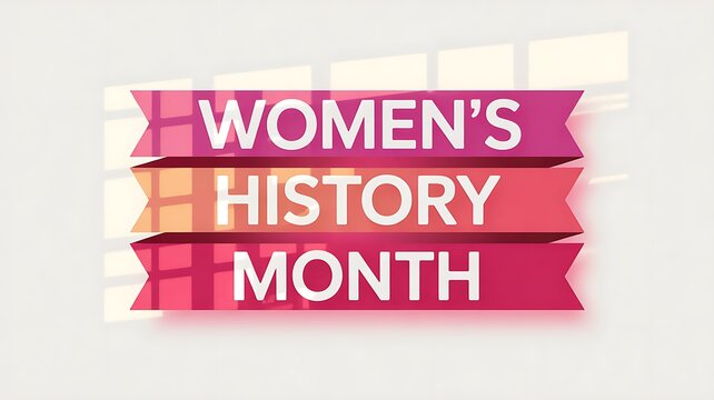 Womens history month banner with colorful ribbons on gray background