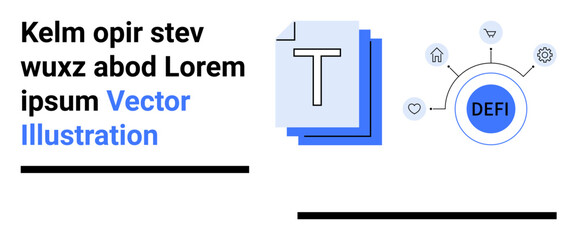 Blockchain, cryptocurrency, DEFI, financial technology, digital economy, online transactions. Central DEFI circle with connected icons. DEFI and financial technology concept © robu_s