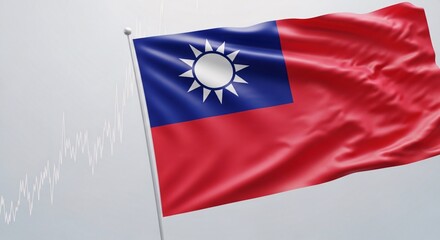 Naklejka premium Taiwan flag waving in the wind on white background