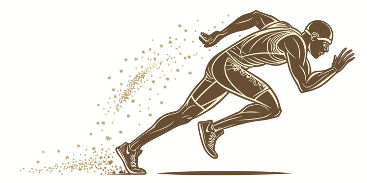 Dynamic male sprinter in motion, vector