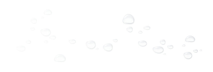 Realistic water drops on a transparent background, condensation on the surface with light reflection and shadow, vector, png, 3D effect.	

