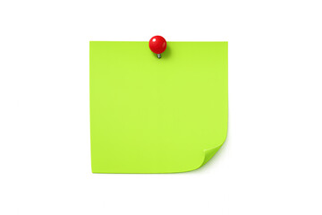 Green sticky note paper with a red pushpin, offering a blank space for writing important messages or reminders