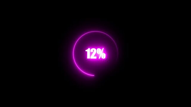 Glowing Neon Pink Circle with 15 Percent Progress Indicator on animated Black Background fifteen percent