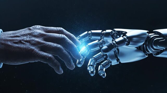 Human and Robot Hands Touching with Electric Spark