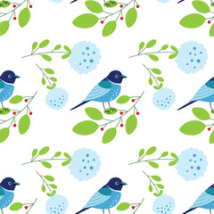 pattern with blue bird and flowers