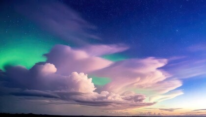 Fototapeta premium Dramatic Aurora Borealis Display Over Cloudscape - A Celestial Symphony.