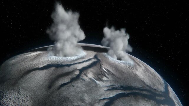 Enceladus Moon of Saturn Erupting with Ice Geysers in Space