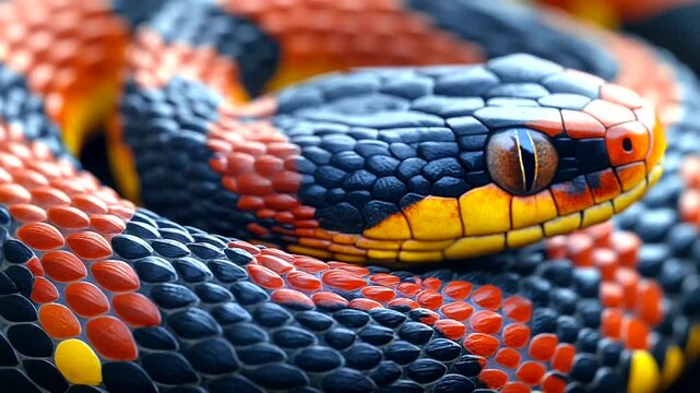 Close-up of a vibrant snake showcasing intricate scales