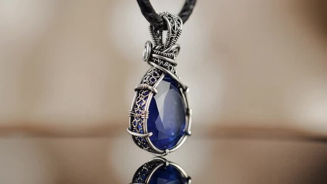 Luxury blue sapphire pendant with intricate silver design.
