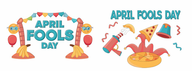 Fototapeta premium A colorful vector graphic illustration celebrating April Fools Day with playful icons and symbols