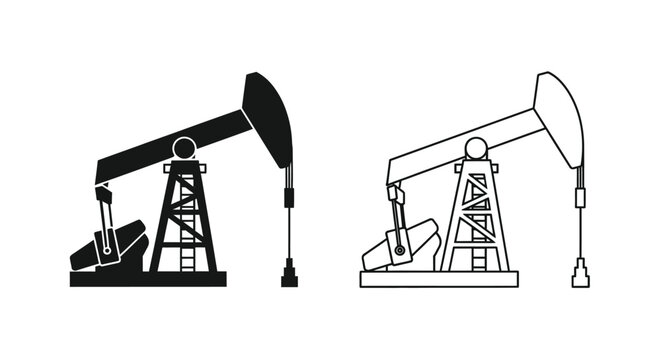 Two oil pumpjack silhouettes one solid black and one outlined