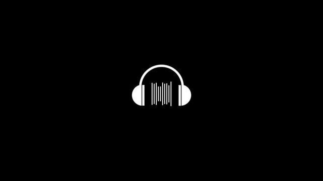 Headphones icon animation with technology black background 4k video animation .