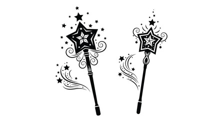 Two ornate magic wands with star tips and sparkling trails © Siam Studio