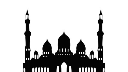 Islamic mosque architecture silhouette with domes and minarets on transparent background transparent background © Akash