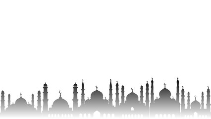 Islamic mosque cityscape silhouette with domes and minarets isolated on transparent background transparent background © Akash