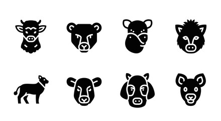 Fototapeta premium Collection of farm and wild animal icons, representing different species