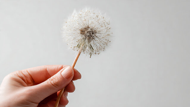 Hand Holding Dandelion Clock Ready Blow White