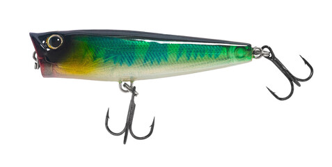 Fishing tackle, wobbler close-up on a white isolated background