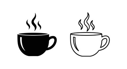 Fototapeta premium Two steaming coffee cups, one white and one black, with a simple line art style Vector