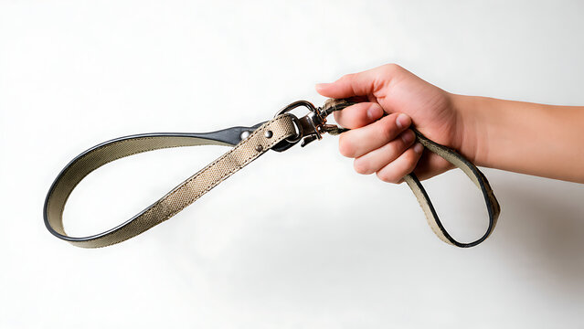 Hand Holding Dog Leash White Background