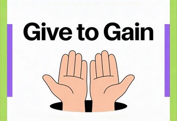 Fototapeta premium International Womens Day 2026 theme Give to Gain. Vector illustration of open hands with purple and green borders