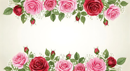 Naklejka premium Vintage floral border with roses and leaves on cream background