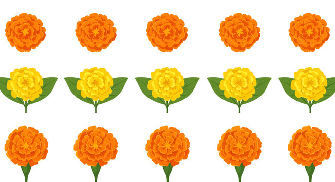 Colorful Marigold Flower Pattern with Bright Orange and Yellow Blooms