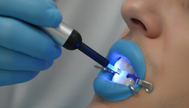 Close Up of Dental Curing Light Working on Patient Tooth