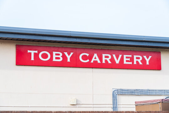 Burton, Staffordshire, UK - February 17th 2026: External signage of Toby Carvery, a UK based carvery chain at a restaurant in Burton on Trent