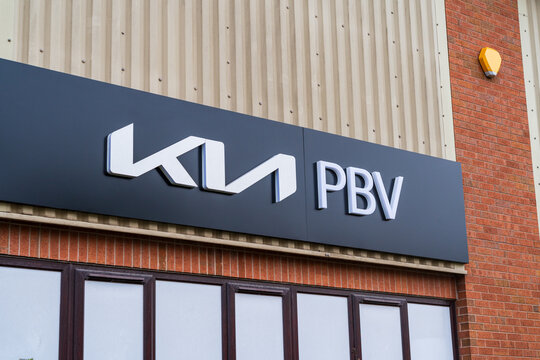 Burton, Staffordshire, UK - February 17th 2026: External signage of Kia PBV, an Electric Van dealership