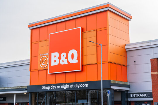 Burton, Staffordshire, UK - February 17th 2026: External front signage of UK based DIY store, B and Q at a shop in Burton on Trent