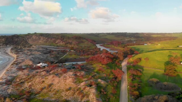Snelling Beach at sunset in Kangaroo Island, Australia from drone